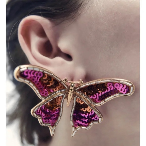 Handmade Colorful Sequin Gold  Butterfly Earrings - Picture 6 of 17